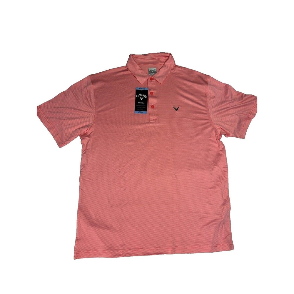 Callaway Golf Polo Shirt Mens Large Sun Kissed Coral Striped Performance NWT